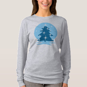 Chemises de Noël bleues de la dame T-shirt Arbre b