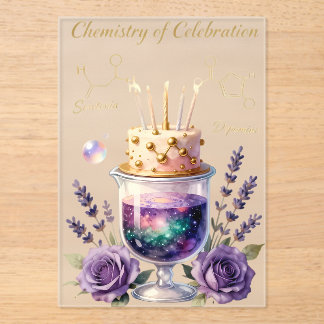 Chemistry Birthday Celebration Flask and Floral Ca Acryl Uitnodigingen