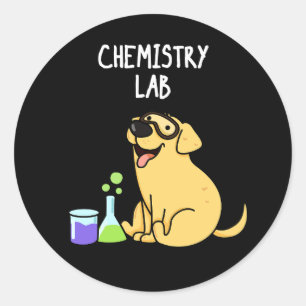 Chemistry Lab Funny Labrador Dog Pun Dark BG Ronde Sticker