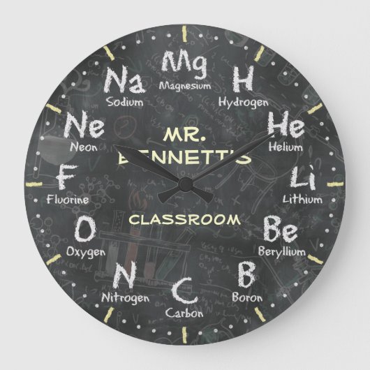 Chemistry Science Chalkboard Clock Grote Klok (Voorkant)
