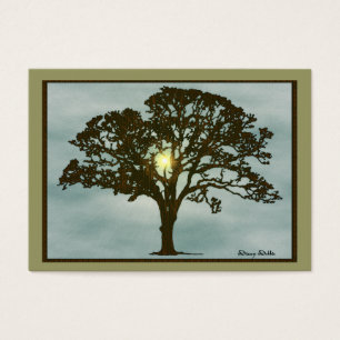 Chêne à la carte d'art de coucher du soleil