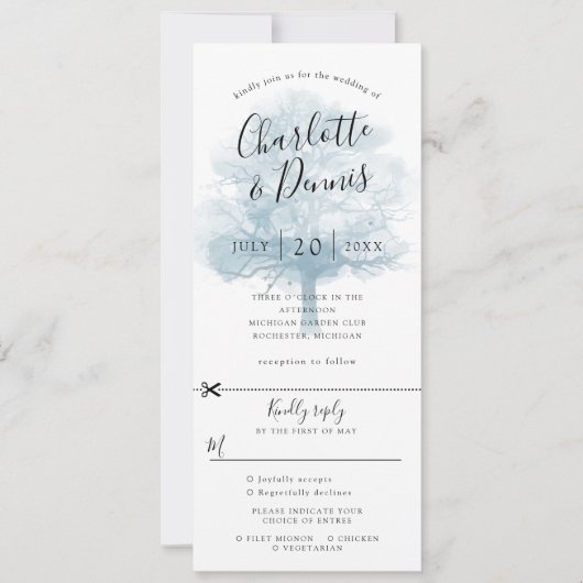 Chêne bleu faire-part de mariage avec rsvp attaché (Devant)
