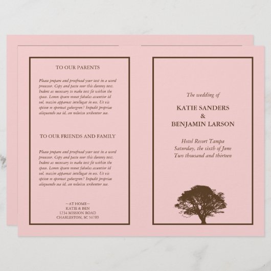 Chêne rose éternel brun programme de mariage simpl (Devant / Derrière)