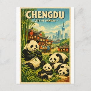 Chengdu, China, in klassieke retro-stijl Briefkaart