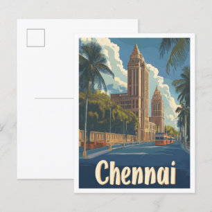 Chennai India Art Vintage Travel Illustratie Briefkaart