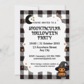 Chèque noir et blanc En vichy Invitation Halloween (Devant)