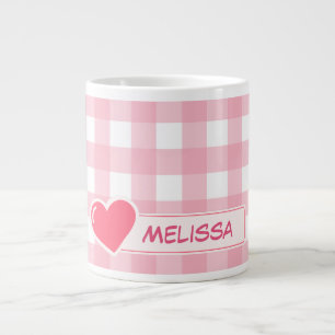 Chèque rose et blanc mignon Mug Jumbo personnalisé