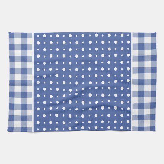 Chèque Serviette de cuisine ou de thé, Pois bleus (Horizontal)