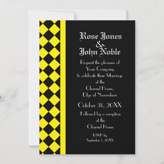 ChequerBoard Ebony (Jaune) Faire-part de mariage (Devant)