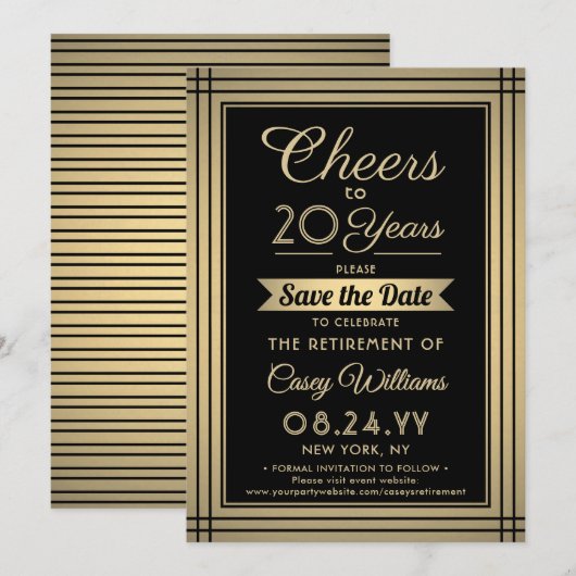 Cheques any Years Retirement Elegant Black and Gol Save The Date (Voorkant / Achterkant)