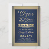 Cheques any Years Retirement Elegant Navy Blue Gol Save The Date (Voorkant)