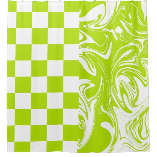 Cheques en Swirls in Lime Groen en Wit Douchegordijn (Voorkant)