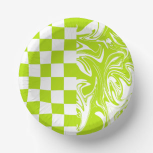 Cheques en Swirls in Lime Groen en Wit Papieren Kommen