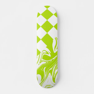 Cheques en Swirls in Lime Groen en Wit Skateboard