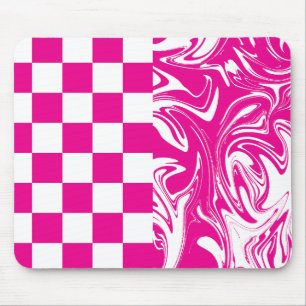 Cheques en Swirls in Magenta en Wit Muismat