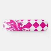 Cheques en Swirls in Magenta en Wit Skateboard (Horizontaal)