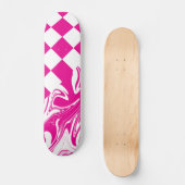 Cheques en Swirls in Magenta en Wit Skateboard (Voorkant)
