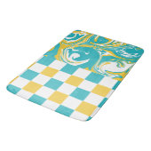 Cheques en Swirls in Turquoise, Geel en Wit Badmat (Gekanteld)