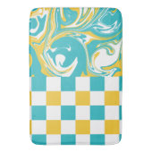 Cheques en Swirls in Turquoise, Geel en Wit Badmat (Voorkant Verticaal)