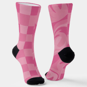 Cheques en Swirls - Roze Sokken