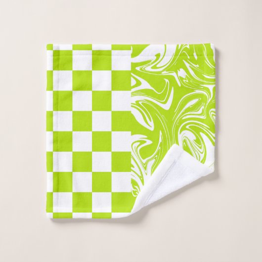 Chèques et permules en vert et blanc de chaux (Gant de toilette)