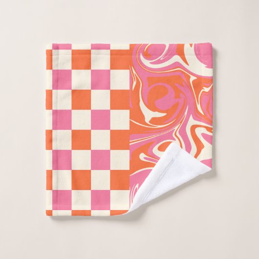 Chèques et tourbillons - rose, orange et crème (Gant de toilette)