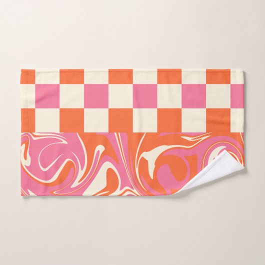 Chèques et tourbillons - rose, orange et crème (Serviette à main)