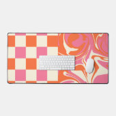 Chèques et tourbillons - rose, orange et crème (Clavier et souris)