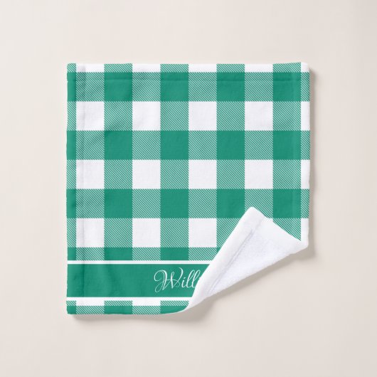 Chèques Jade Green White Buffalo modernes (Gant de toilette)