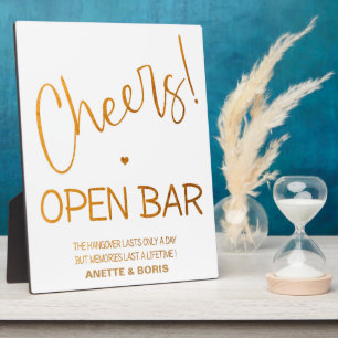 Cheques Open bar sign Gold Tabletop Plaque Fotoplaat
