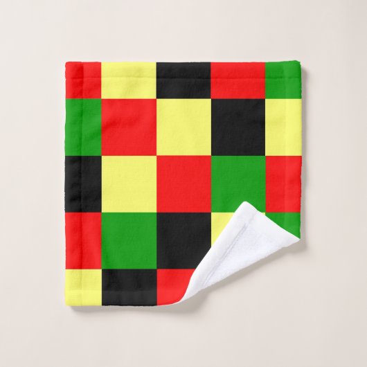 Chèques rouges, jaunes, noirs et verts (Gant de toilette)