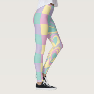Cheques & Swirls Pastel Roze, Geel, Paars en groen Leggings