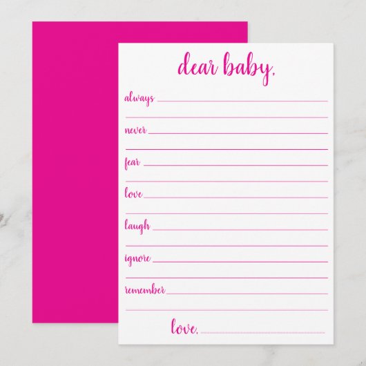 Cher bébé rose chaud simple | Carte Magenta Keepsa (Devant / Derrière)