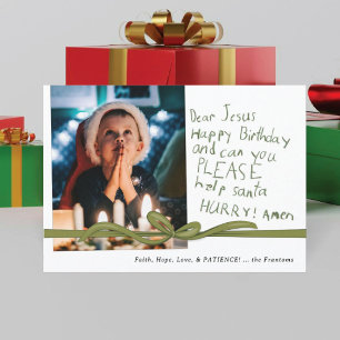 Cher Jésus Carte de Noël photo au crayon olive