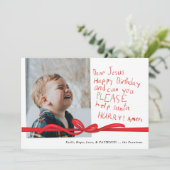 "Cher Jésus" Red Crayon note Photo Carte de Noël (Debout devant)