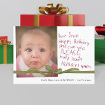 Cher Jésus Vin Crayon note photo carte de Noël<br><div class="desc">Capturez la magie de Noël à travers les yeux d'un enfant avec la "Chère Carte de Noël Photo Jésus". Cette carte chaleureuse comporte une photo de votre enfant anxieux qui attend avec impatience l'arrivée de Noël, accompagnée d'une note manuscrite en crayon adressée à Jésus. Le voeu d'anniversaire de l'enfant pour...</div>