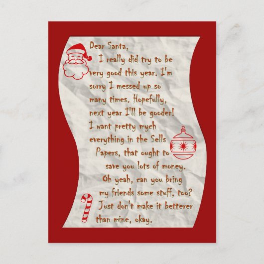 Cher Père Noël, Carte postale (Devant)