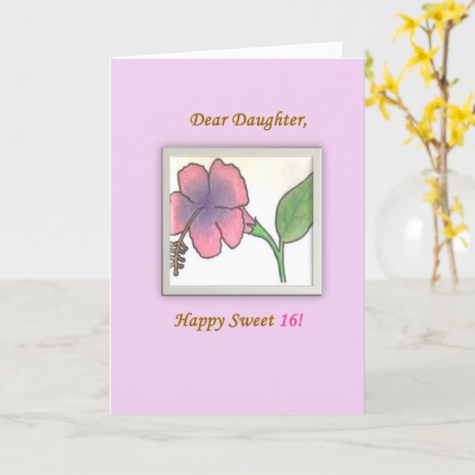 Chère fille, Bonne douce 16, carte (Fleur jaune)