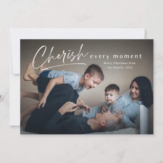 Cherish each Moment Script Photo Merry Kerstmis Kaart (Voorkant)