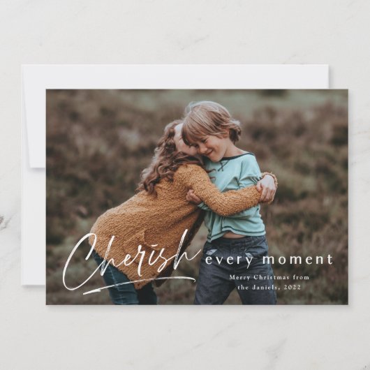 Cherish each Moment Script Photo Merry Kerstmis Kaart (Voorkant)