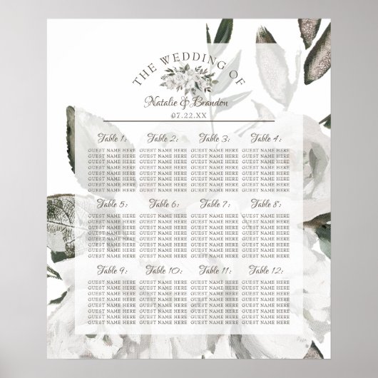 Cherish Floral Wedding Table Seating Chart Poster (Voorkant)