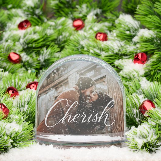 Cherish Script Photo Snow Globe – Personalized 2‑P (Noël)