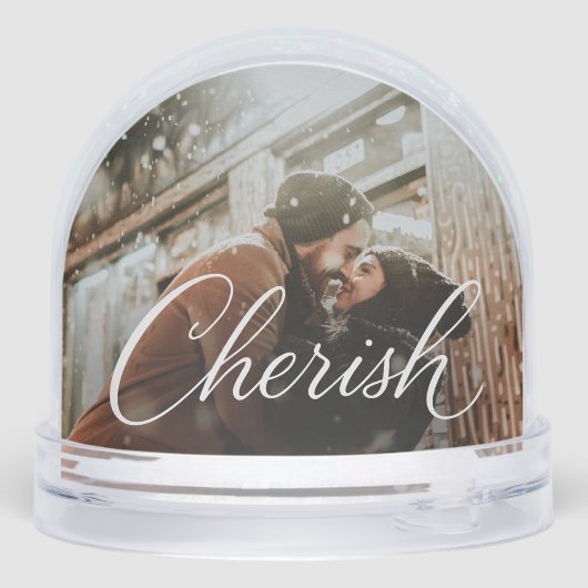 Cherish Script Photo Snow Globe – Personalized 2‑P Sneeuwbol (Achterkant)