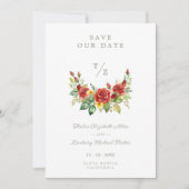 Cherish Spring Floral Red Garland Wedding Initials Save The Date (Voorkant)