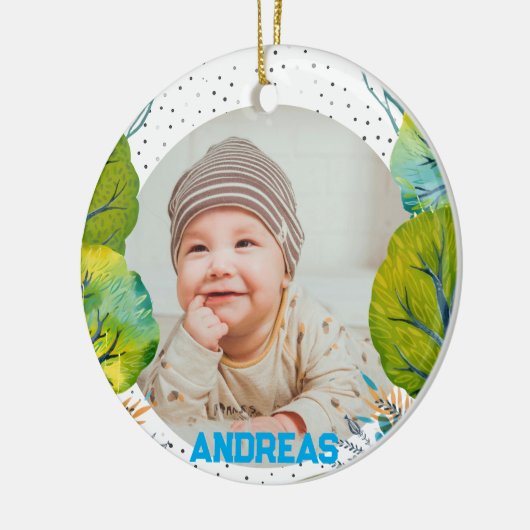 Cherish the Magic: Your Woodland First Christmas Keramisch Ornament (Links)