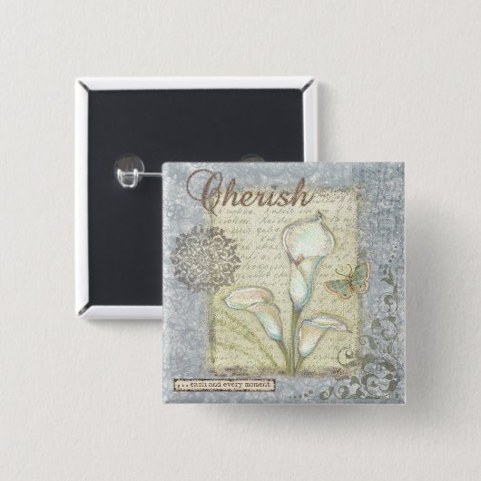 Cherish Vierkante Button 5,1 Cm (Voorkant /achterkant)