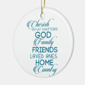 Cherish What matter Blauwgroen Keramisch Ornament (Links)