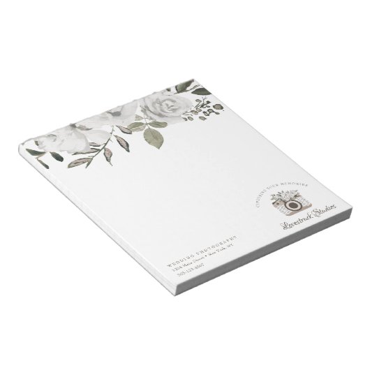 Cherish White Floral - aangepaste tekst & logo Notitieblok (Schuin)