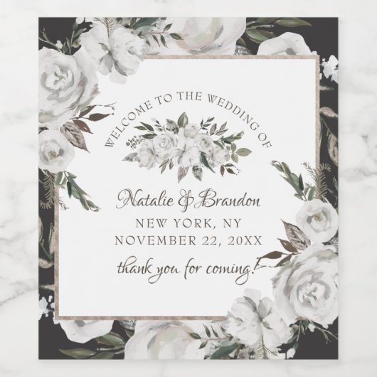  Cherish White Floral Bruiloft Welkom Wijn Etiket (Enkel label)