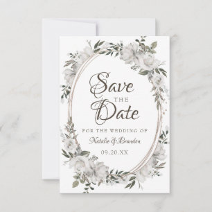  Cherish White Floral & Rozen Ovaal Lijst Save The Date